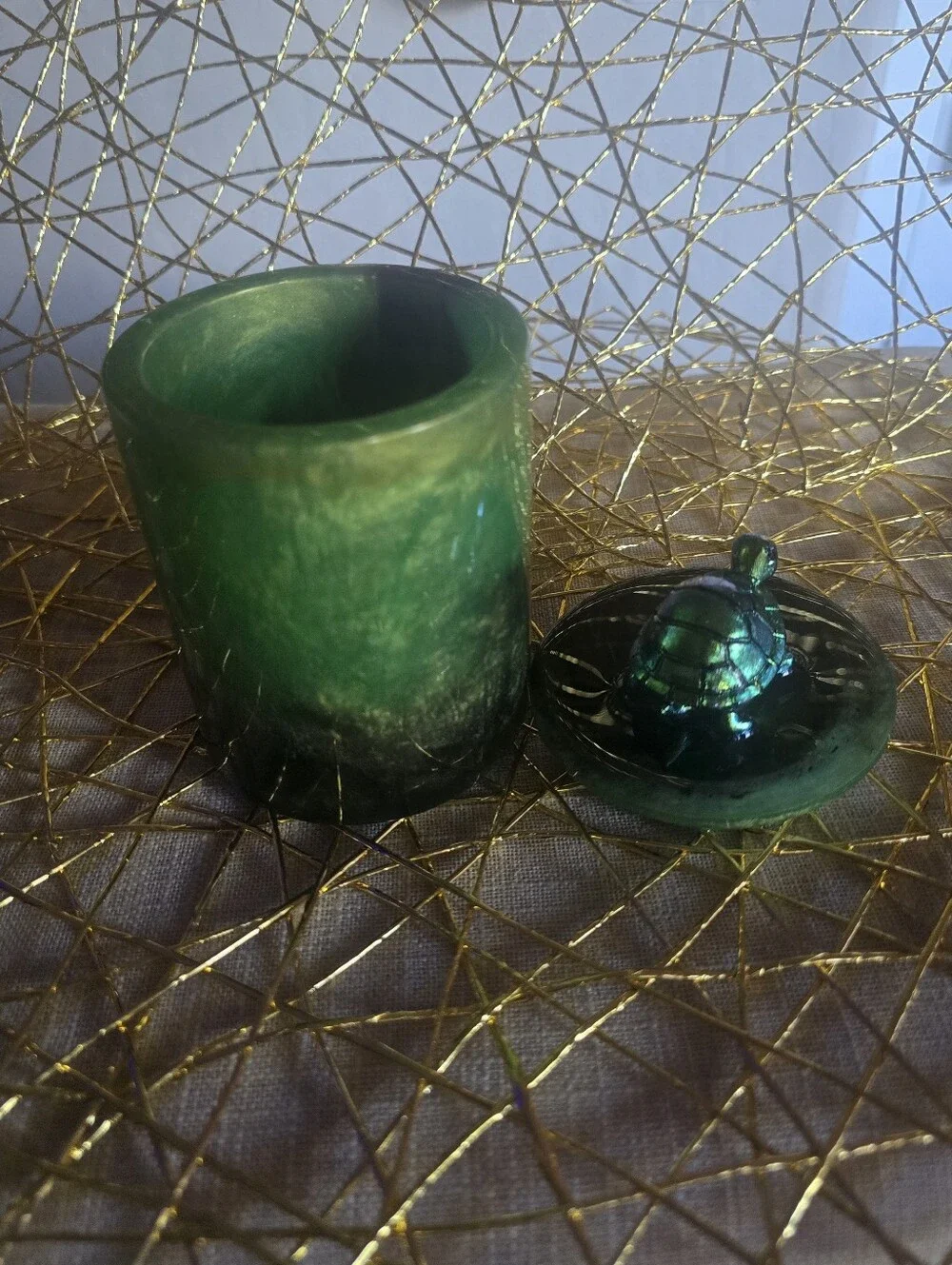 Decorative Green Turtle-Top Reptile Accessory Jar - Green Finish